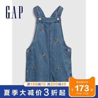 Gap女幼童纯棉牛仔背带裤夏季539044 2020新款洋气刺绣女童短裤