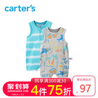 Carters婴儿衣服夏季宝宝哈衣爬服套装无袖爬行服外出衣连身衣2件