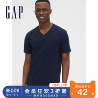 Gap男装时尚V领短袖T恤夏季530926 2020新款简约纯色男士休闲上衣