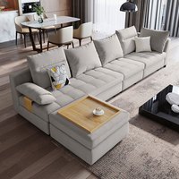 林氏木业 现代布艺沙发 灰色 996三人+贵妇+脚踏