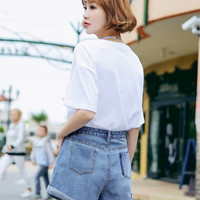 韩都衣舍2020韩版夏装新款高腰宽松显瘦休闲短裤女牛仔裤PC7990璎