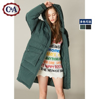 西雅衣家 C&AC&A纯色休闲连帽夹棉服女 冬插肩袖宽松中长厚面包袄CA200211185