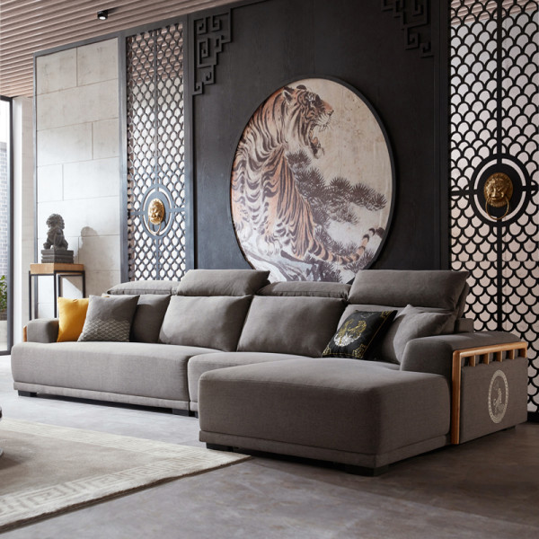商品林氏木业raa3k沙发组合套装中灰色单人左三人右贵妃