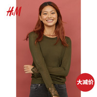 HM DIVIDED女装套衫 蕾丝装饰薄款修身长袖上衣 0636093