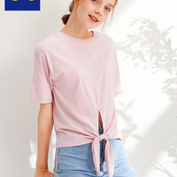 GU极优女装花式T恤(5分袖)时尚洋气前面打结交叉纯棉短袖女319567