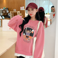 韩都衣舍2019新款秋冬韩版宽松休闲假两件少女树莓粉卫衣LZ9005