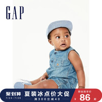 Gap婴儿洋气水洗牛仔无袖连体衣夏季577027 2020新款小熊刺绣爬服