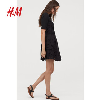 HM 女装半身短裙A字裙年夏季镂空刺绣白色半身裙0760729