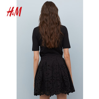 HM 女装半身短裙A字裙年夏季镂空刺绣白色半身裙0760729