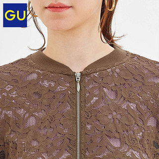 GU极优女装蕾丝茄克2020夏季新款时尚棒球领镂空洋气外套322434