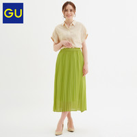 GU极优女装百褶中长裙很仙的半身裙2019新款A字裙复古日系320738