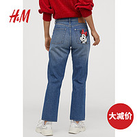 HM 女装裤子2020流行新款卡通联名款直筒宽松牛仔裤女 0833627