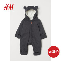 HM童装秋冬款婴儿连体衣宝宝保暖加绒长袖哈衣爬爬服0660282