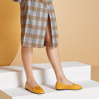 百丽浅口单鞋女秋商场同款羊皮柔软褶皱面奶奶鞋U1S1DCQ9