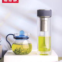 THERMOS 膳魔师 双层隔热透明玻璃杯男士茶漏茶滤商务办公泡茶杯子TCGA-400