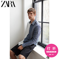 ZARA 新款 男装 撞色条纹亚麻混纺长袖衬衣衬衫 04235460400