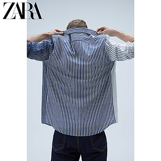 ZARA 新款 男装 撞色条纹亚麻混纺长袖衬衣衬衫 04235460400