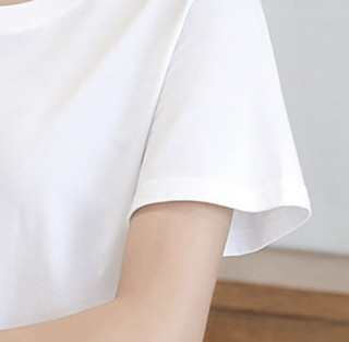 女士T恤女夏季纯棉短袖圆领女t恤可爱樱桃印花舒适透气t恤女 S 白色