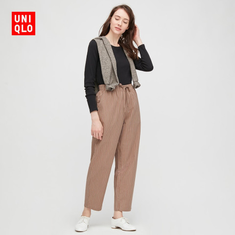 uniqlo优衣库430763女装全棉松紧九分裤