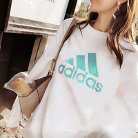 Adidas阿迪达斯卫衣女上衣2020秋圆领白色宽松套头衫运动服FM9292