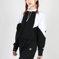 阿迪达斯 adidas三叶草女装秋季新款运动服黑白大码ins潮套头衫拼接卫衣