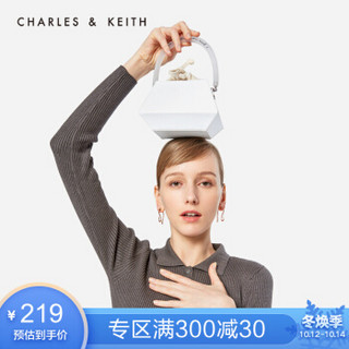 CHARLES＆KEITH2020春新品CK2-10701015情人节送女友复古束口手提单肩水桶包女 White白色 S