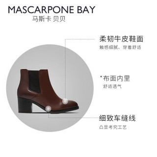 Clarks其乐秋冬新款英伦复古粗高跟短靴踝靴女Mascarpone Bay 棕褐色261352704 38(UK5)