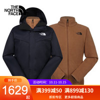 北面冲锋衣男三合一TheNorthFace2020秋冬新款户外防水防风宽松保暖可拆卸两件套4U7X 4U7XX9V/蓝色/卡其色 2XL