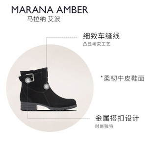 Clarks其乐女鞋冬季低跟粗跟金属扣短靴踝靴Marana Amber 黑色261372364 37.5