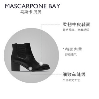 Clarks其乐秋冬新款英伦复古粗高跟短靴踝靴女Mascarpone Bay 黑色261352504 36(UK3.5)