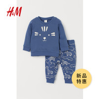 HM 童装男婴宝宝套装2020秋装新款长袖印花卫衣裤子2件套 0911294