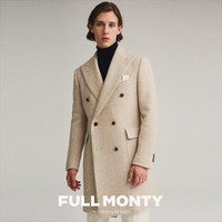FULL MONTY秋冬新品人字纹双排戗驳领polocoat马球厚大衣男士外套