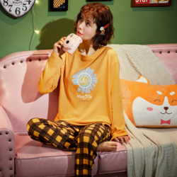 睡衣女春秋季纯棉套装家居服 女8916 M码