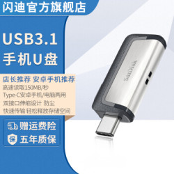 SanDisk闪迪U盘256GB Type-C 双接口OTG安卓高速接口手机电脑两用优盘大容量 浅灰色 256G