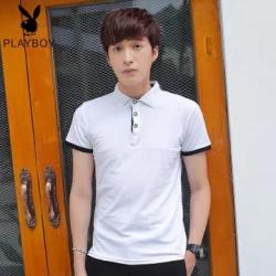 花花公子夏季新款男士短袖t恤翻领polo衫潮牌潮流上衣服男装半袖体恤6 Stz501(PB-Stz501白色(黑色袖) M)