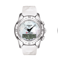TISSOT 天梭 T-TOUCH II系列 T0472204611600 女士石英手表 42.7mm 贝母盘 白色牛皮表带 圆形