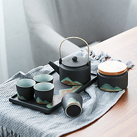 远山中式提梁壶功夫茶具 手绘禅意陶瓷茶壶办公简约家用礼盒包装