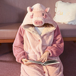 果壳家居服女猪猪睡袍保暖可爱童趣秋冬可外穿