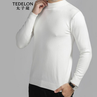 太子龙(TEDELON) 毛衣男 厚款套头纯色时尚圆领保暖打底上衣修身潮流休闲长袖T恤针织衫T04603白色M