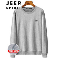 吉普 JEEP 男士2020冬季时尚圆领长袖卫衣加绒保暖男装T恤衫 WY2031118A 灰色（加绒） 2XL