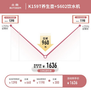 北鼎（Buydeem）养生壶玻璃花茶壶K159T+电水壶台式饮水机S602  颜值CP好搭档