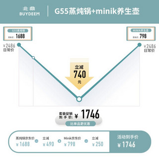 北鼎 Buydeem G55电炖锅隔水炖电蒸锅家用+一体式迷你便携养生杯 MINI K  颜值CP好搭档