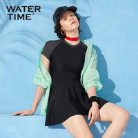 蛙咚 WATERTIME 泳衣女遮肚显瘦保守2020新款裙式品牌游泳衣大码泳装连体ins网红 黑灰色 XL