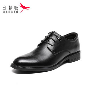 红蜻蜓（REDDRAGONFLY）男皮鞋商务休闲皮鞋简约舒适系带正装男皮鞋 WTA407001/02 黑色 39