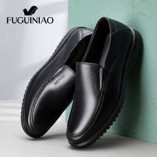 富贵鸟（FUGUINIAO）男鞋商务皮鞋男士休闲百搭套脚低帮乐福鞋爸爸鞋 FG01040108 黑色 42