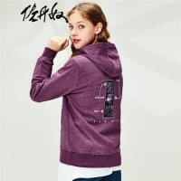 佐丹奴（Giordano） 卫衣 2020秋冬女装 T恤卫衣女趣味印花连帽套头运动衫卫衣女05390884 41雪花紫 大码