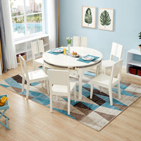 全友家居 餐桌现代简约可伸缩变化圆形餐桌椅大小户型适用实木框架钢化玻璃台面餐桌椅桌子122718 一桌六椅