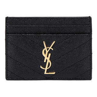 圣罗兰 SAINT LAURENT PARIS 女士黑色牛皮金属品牌标志卡包 423291 BOW01 1000