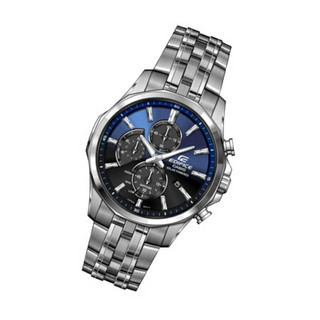 CASIO 卡西欧 CHRONOGRAPH系列 EFB-670SBD-2A 男士太阳能手表 44.9mm 蓝盘 银色不锈钢表带 圆形