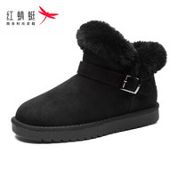 红蜻蜓（ RED DRAGONFLY ）女棉鞋平底舒适短靴时尚加绒保暖雪地靴休闲女靴 WGC90801/02/03 黑色 39